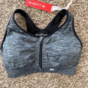 Shefit Luxe Women’s Lounge Sports Bra Gray/Black Zip Front Size Medium NWT